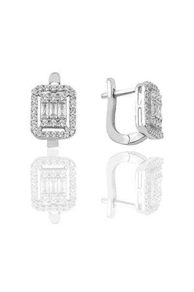 Söğütlü Silver Gümüş Rodyumlu Zirkon Taşlı Gümüş Baget Taşlı Klipsli Küpe Sgt...