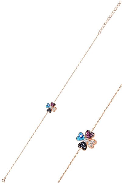 Söğütlü Silver Gümüş Rose Zirkon Taşlı Yonca Bileklik Sgtl10280ync