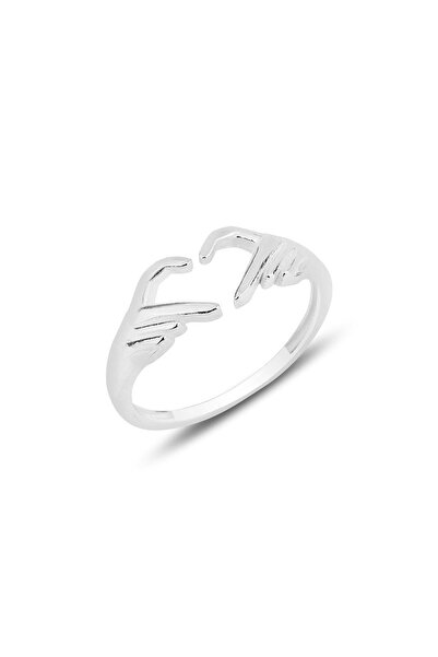 Söğütlü Silver Gümüş Rodyumlu Kalp Işareti Eller Ayarlamalı Yüzük Sgtl12160rodaj