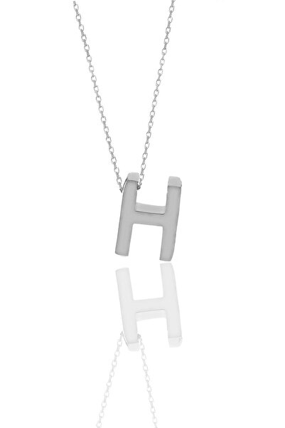 Söğütlü Silver Gümüş Rodyumlu Üç Boyutlu Minimal H Harf Kolye Sgtl11181h