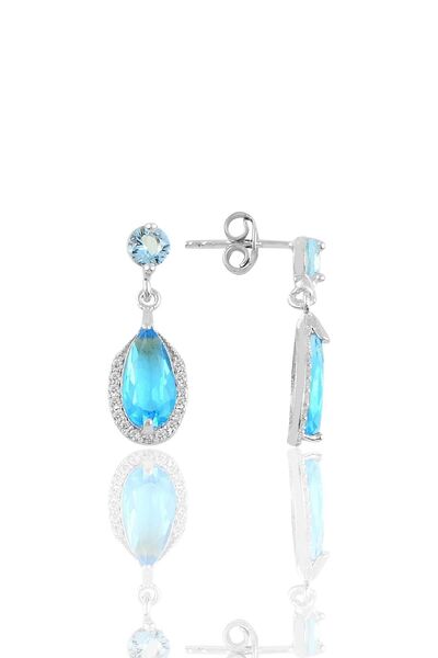 Söğütlü Silver Gümüş Rodyumlu Akuamarin Damla Küpe Sgtl10197rdjakua