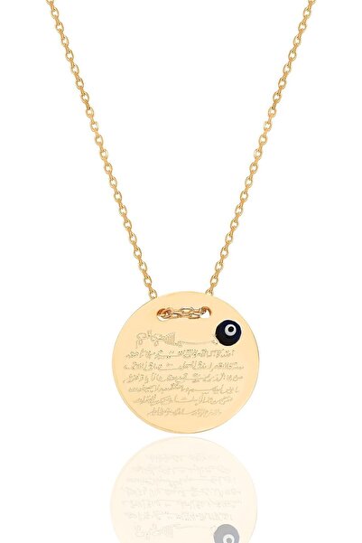 Söğütlü Silver Gümüş rose Ayetel Kürsi yazılı nazarlı plaka kolye SGTL12490ROSE