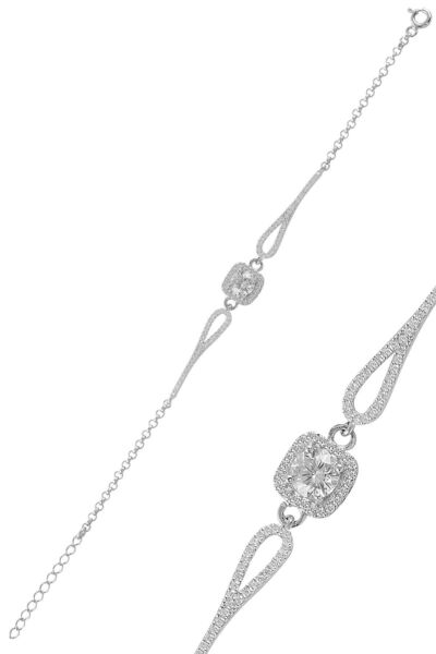 Söğütlü Silver Gümüş Rodyumlu Pırlanta Modeli Zirkon Taşlı Kare Bileklik Sgtl...