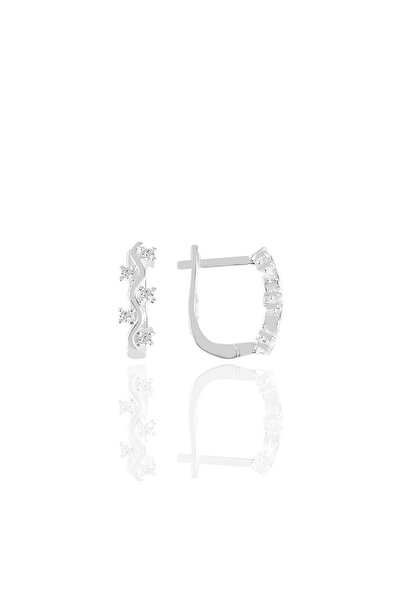 Söğütlü Silver Gümüş Zirkon Taşlı Dalgalı Klipsli J Küpe Sgtl11428rodaj
