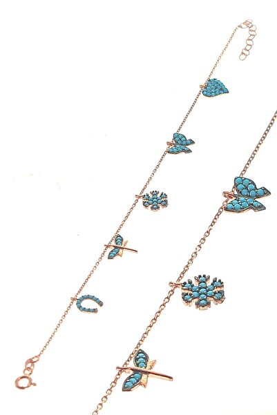 Söğütlü Silver Kadın Rose Renk Gümüş Turkuaz Taşlı Şans Bilekliği SGTL8641