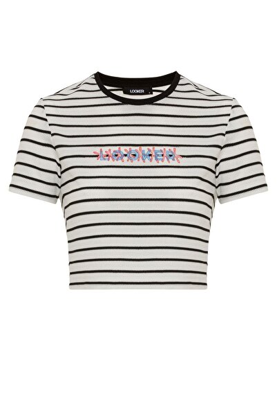 Looker Club Kadın Çizgili Crop T-shirt