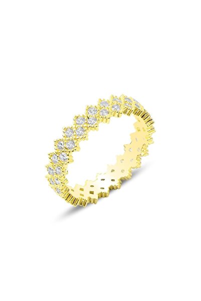 Söğütlü Silver Gümüş Altın Yaldızlı Zirkon Taşlı Çift Sıra Çapraz Tamtur Yüzü...