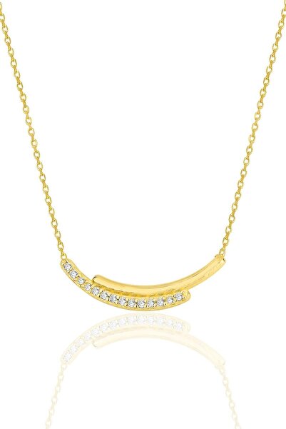 Söğütlü Silver Gümüş Altın Yaldızlı Zirkon Taşlı Kolye Sgtl11975gold