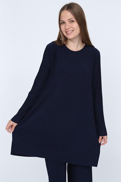 ilmek Navy Blue γυναικείο παντελόνι και Hijab Tunic 5219 - Πλισέ διπλό κοστούμι