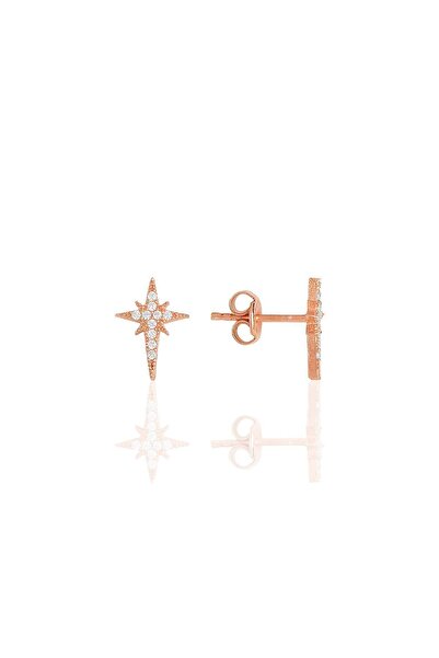 Söğütlü Silver Gümüş Rose Zirkon Taşlı Kutup Yıldızı Küpe Sgtl11482rose