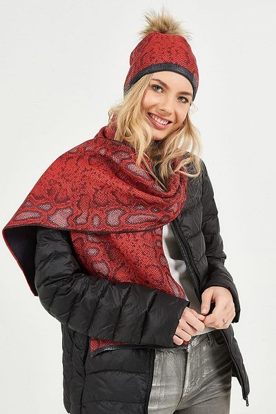 POSUSS Snake Printed Acrylic Women's Scarf Red Navy - Ps515