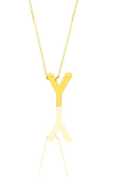 Söğütlü Silver Gümüş Altın Yaldızlı Üç Boyutlu Minimal Y Harf Kolye Sgtl11180y