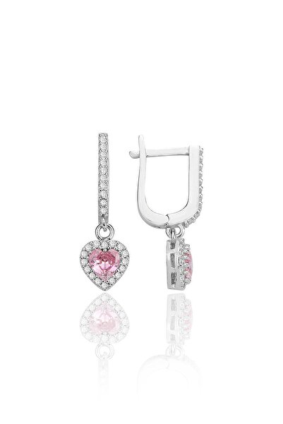 Söğütlü Silver Gümüş rodyumlu pırlanta montürlü pembe zirkon taşlı sallantılı...