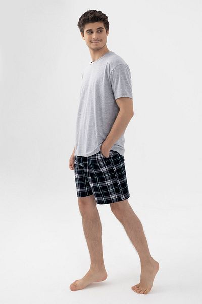 koza iç giyim Men's Gray Melange Bottom Patterned Pajama Set with Shorts
