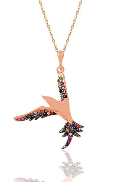 Söğütlü Silver Gümüş Rose Renkli Taşlı Kırlangıç Kolye Sgtl11024renklı