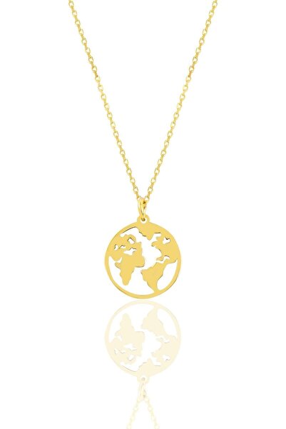 Söğütlü Silver Gümüş Altın Yaldızlı Dünya Haritası Kolye Sgtl11329gold