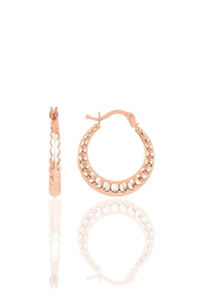 Söğütlü Silver Gümüş Çizgili Orta Boy Şarnel Küpe Sgtl10345rose