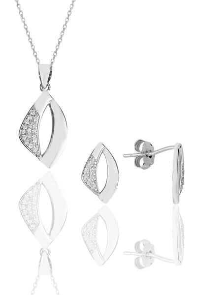 Söğütlü Silver Gümüş Rodyumlu Zirkon Taşlı Kolye Kupe Ikili Set.. Sgtl11609set