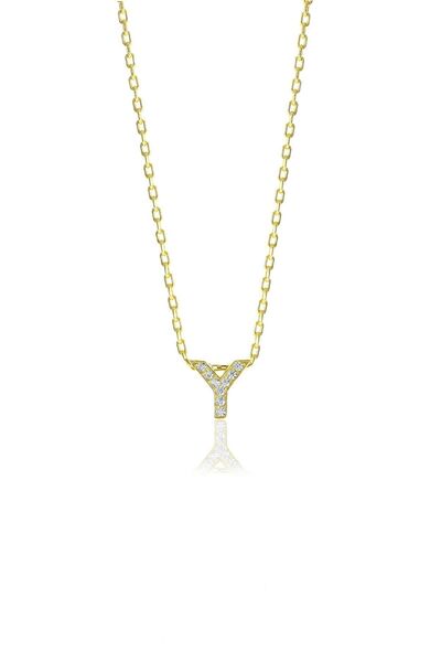 Söğütlü Silver Gümüş Altın Yaldızlı Üç Boyutlu Minimal Y Gümüş Harf Kolye Sgt...