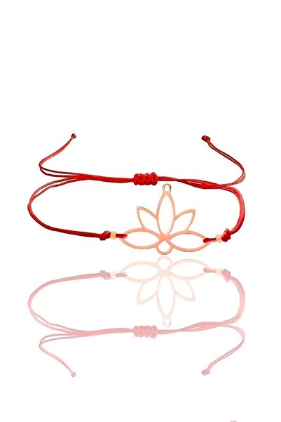 Söğütlü Silver Gümüş Rose Lotus Yaşam Çiçeği Kırmızı Ipli Bileklik Sgtl12059rose