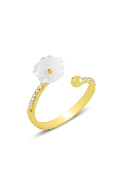 Söğütlü Silver Gümüş Altın Yaldızlı Sedef Taşlı Manolya Çiçeği Yüzük. Sgtl108...