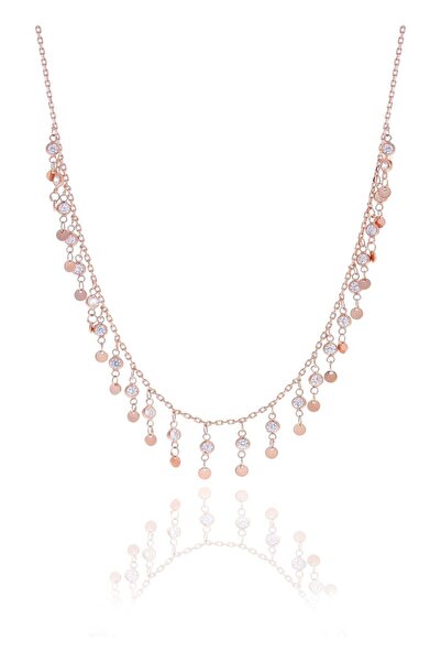 Söğütlü Silver Gümüş Rose Zirkon Taşlı Pullu Kolye Sgtl10497rose