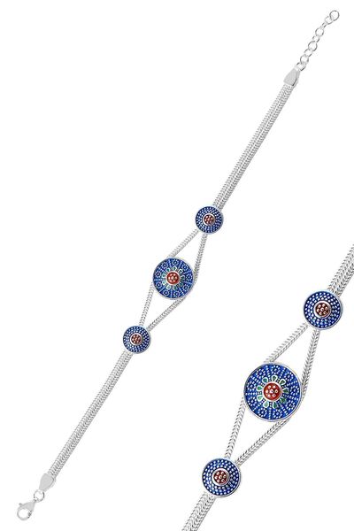 Söğütlü Silver Kadın Gümüş Mineli Püsküllü Midyat Hasırı Bileklik SGTL9598