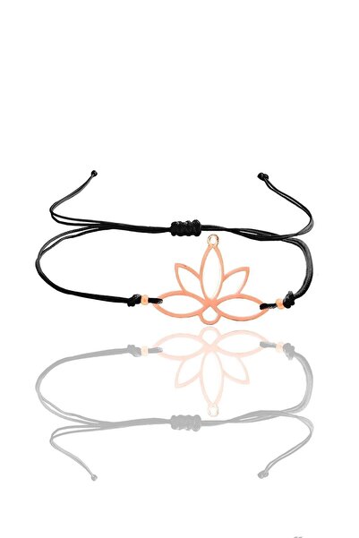 Söğütlü Silver Gümüş Lotus Rose Yaşam Çiçeği Siyah Ipli Bileklik Sgtl12060rose