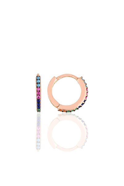 Söğütlü Silver Gümüş Rose Renkli Taşlı 12 Mm Halka Küpe Sgtl11299roserenklı