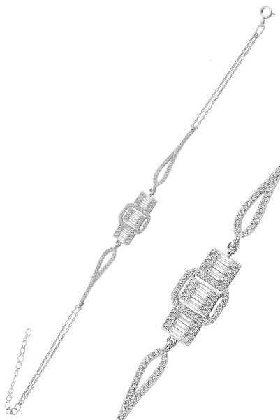Söğütlü Silver Gümüş Rodyumlu Zirkon Baget Taşlı Bileklik. Sgtl11760rodaj