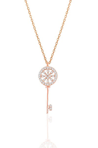Söğütlü Silver Gümüş rose zirkon taşlı anahtar kolye SGTL10930ROSE