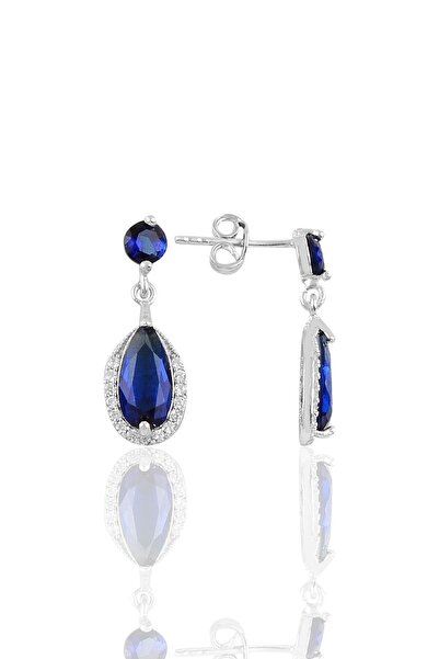Söğütlü Silver Gümüş Rodyumlu Safir Taşlı Damla Modeli Küpe Sgtl10197rdjsfr