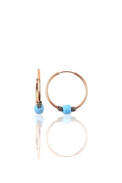 Söğütlü Silver Gümüş 17 Mm Turkuaz Taşlı Halka Küpe Sgtl9504