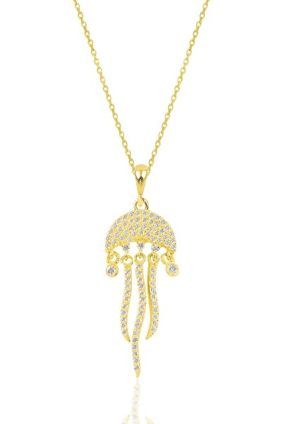 Söğütlü Silver Gümüş Altın Yaldızlı Zirkon Taşlı Deniz Anası Figürlü Kolye Sg...