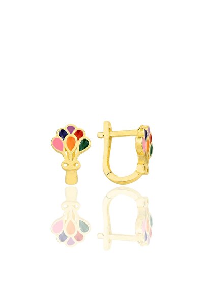 Söğütlü Silver Gümüş altın yaldızlı mineli renkli balonlar klipsli çocuk küpesi SGTL12364GOLD