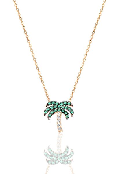 Söğütlü Silver Gümüş Rose Yeşil Taşlı Palmiye Kolye Sgtl10303ysl