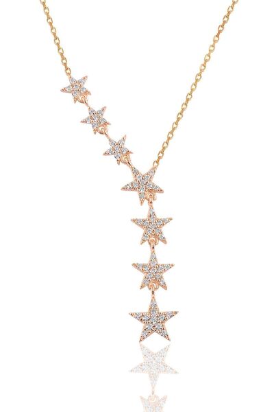 Söğütlü Silver Gümüş Rose Zirkon Taşlı Kayan Yıldız Kolye Sgtl10679rose