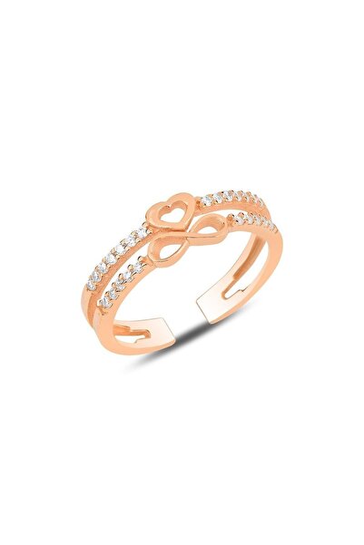 Söğütlü Silver Gümüş Rose Zirkon Taşlı Kalp Ve Sonsuzluk Modeli Ayarlamalı Yü...