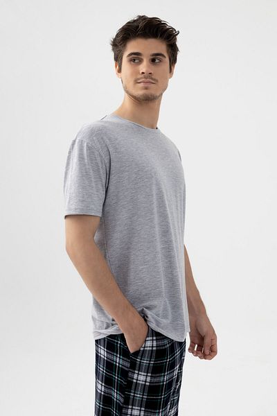 koza iç giyim Men's Gray Melange Bottom Patterned Pajama Set with Shorts