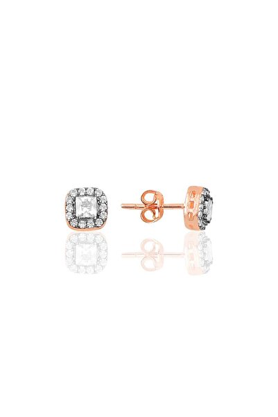 Söğütlü Silver Gümüş Rose Kare Taşlı Küpe Sgtl10282rose
