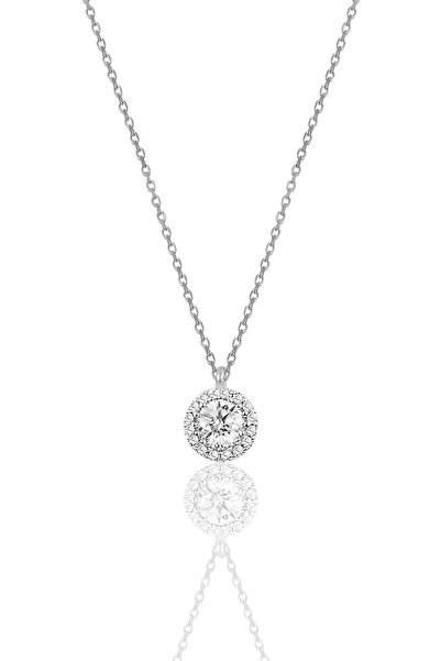 Söğütlü Silver Kadın Gümüş  Pırlanta Montürlü Tek Taş Kolye SGTL9906