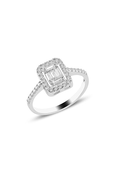 Söğütlü Silver Gümüş Rodyumlu Gümüş Baget Taşlı Yüzük Sgtl10746