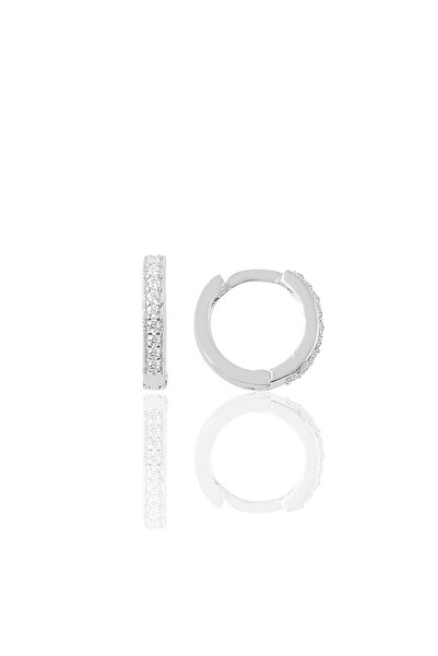 Söğütlü Silver Gümüş Rodyumlu Zirkon Taşlı 11 Mm Halka Küpe Tragus Piercing H...