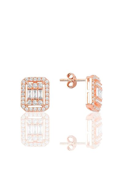Söğütlü Silver Gümüş Rose Baget Taşlı Küpe Sgtl10123rose