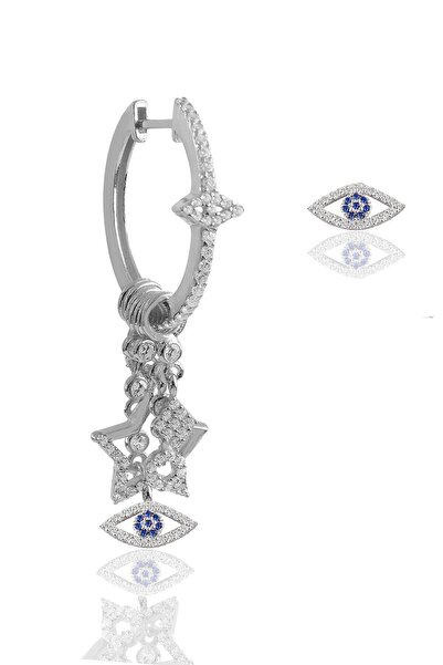 Söğütlü Silver Gümüş Rodyumlu Zirkon Taşlı Göz Modeli Şans Küpe SGTL12291RODAJ