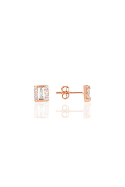 Söğütlü Silver Gümüş Rose Baget Taşlı Küpe Sgtl10283rose