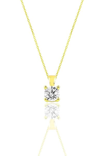 Söğütlü Silver Gümüş Altın Yaldızlı Pırlanta Modeli Zirkon Tek Taş Kolye SGTL10138GOLD