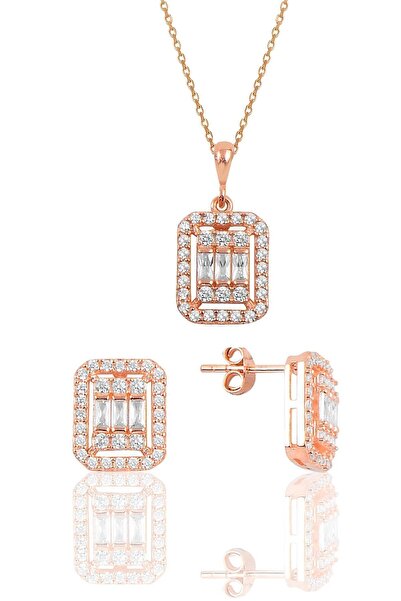 Söğütlü Silver Gümüş Rose Baget Taşlı Ikili Set Sgtl10131rose