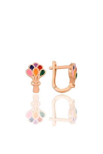 Söğütlü Silver Gümüş rose mineli renkli balonlar klipsli çocuk küpesi SGTL12364ROSE