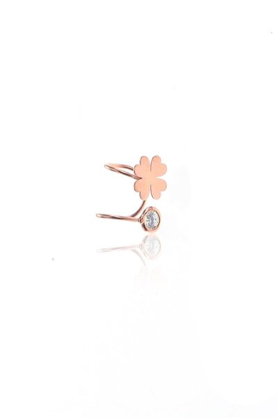 Söğütlü Silver Gümüş Rose Yonca Zirkon Taşlı Kıkırdak Küpe Sgtl8979
